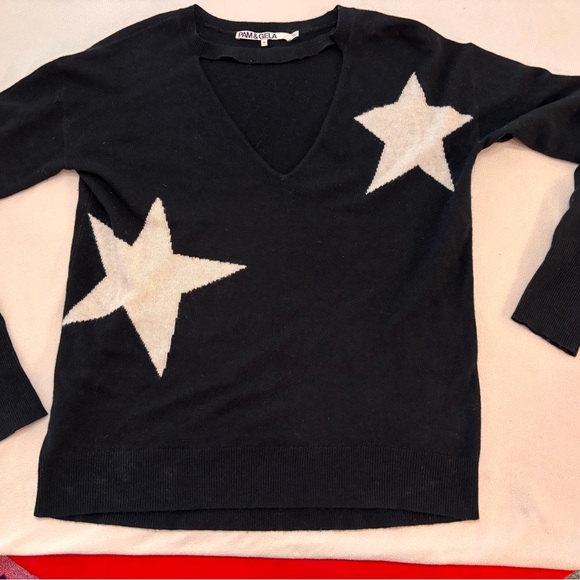 Chaser Jackets & Blazers - Pam &  Gela  Black Star Sweater- V- neck cutout detail. Size S